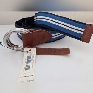 Polo Ralph Lauren Men's Striped D-Ring Belt - Navy/Light Blue - Size M - NWT
